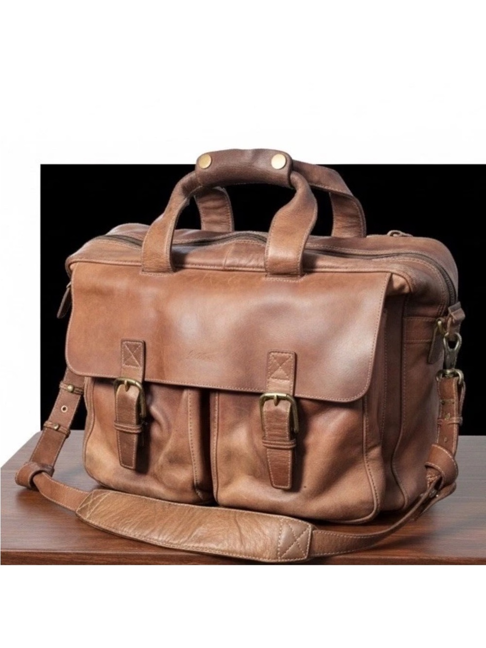 LL Bean Brown Leather Messenger Bag - Classic Work Satchel